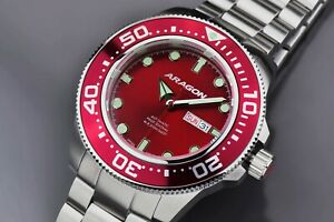 【送料無料】腕時計 アラゴンダイブマスターaragon a054red divemaster nh36a 50mm