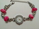 【送料無料】腕時計 テディベアブレスレットシルバーテディチャームビーズhandmade teddy bear bracelet watch with 4 silver teddy charms and pink beads