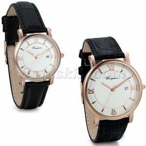 【送料無料】腕時計 カップルローマズレザークォーツチャームリストウォッチデートcouples mens womens roman numberals leather quartz charm wrist watch with date