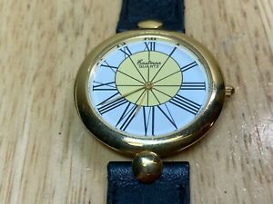 【送料無料】腕時計　ヴィンテージイーストマンゴールドトーンレザーローマンアナログクォーツウォッチアワーバッターvintage eastman gold tone leather roman thin analog quartz watch hour~ batter