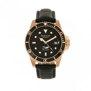 腕時計　ヘリタールキウスメンズプロダイバーレザーゴールドウォッチheritor automatic lucius mens pro diver leather rose gold watch w date hr7811