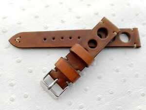 【送料無料】腕時計　レーシングヴィンテージレザーウォッチストラップコニャックカラーハンドメイドアーティジャーナーレ20mm racing vintage leather watch strap cognac color handmade artigianal