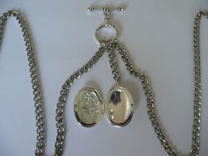 【送料無料】腕時計　ダブルアルバートシルバーメッキポケットウォッチチェーンバーロケット