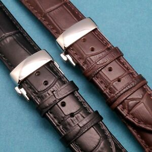 【送料無料】腕時計　クロコエンボスレザーウォッチストラッププッシュボタンクラスプcroco embossed leather watch strap with push button deployant clasp 19mm 21mm