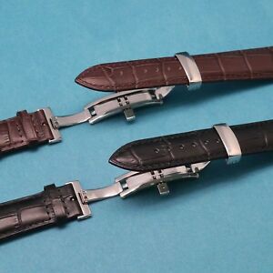 【送料無料】腕時計 クロコエンボスレザーウォッチストラッププッシュボタンクラスプcroco embossed leather watch strap with push button deployant clasp 19mm 21mm