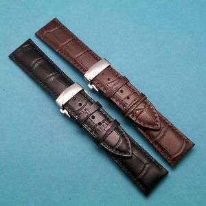 【送料無料】腕時計　レザークロコウォッチストラップシルバープッシュボタンクラスプ19mm 21mm leather croco watch strap silver push button deployment clasp