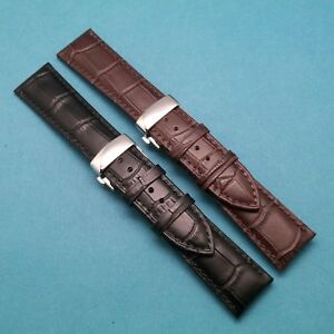 【送料無料】腕時計　クロコエンボスレザーウォッチストラッププッシュボタンクラスプcroco embossed leather watch strap with push button deployant clasp 19mm 21mm