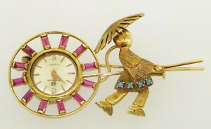 【送料無料】腕時計　ヴィンテージゴールドターコイズアジアブローチvintage heavy 18k gold beautiful turquoise amp; red gemstone asian watch brooch