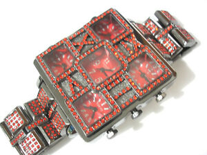 【送料無料】腕時計 タイムゾーンブラックメタルビッグケーステクノキングメンズウォッチレッドストーンズアイテム