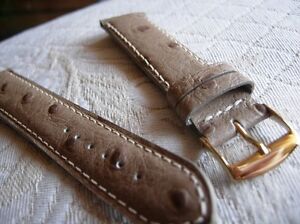 【送料無料】腕時計　ブレスレットヴォーテーブルファコンオートルシュトープクチュールブランシュフェイトメイン17 mm bracelet veau veritable facon autruche taupe couture blanche fait main