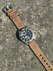 【送料無料】腕時計 ボックスステッチレザーウォッチストラップブラウンbox stitch leather watch strap brown 22mm