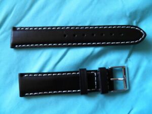 【送料無料】腕時計 アピスブレスレットノワールビッグクチュールブランシュ17 mm epais et solide bracelet cuir de veau noir grosse couture blanche ou 16 mm