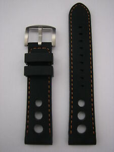 【送料無料】腕時計　シントゥリーノシリコーンネロクシトアランシオダヌオーヴォ1 cinturino in silicone forato nero cucito arancio da 22 mm nuovo