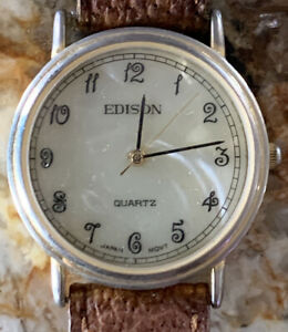【送料無料】腕時計　ヴィンテージエディソンクォーツマザーオブパールレザーウォッチvintage edison quartz mother of pearl genuine leather watch