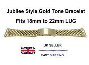 腕時計　ゴールドトーンジュビリーブレスレットスプリングエンドフィッティングgold tone jubilee bracelet with spring end fitting 18mm 20mm 22mm