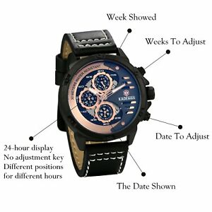 【送料無料】腕時計　メンズカジュアルレザーストラップマルチファンクションウィークデイトディスパリークォーツリストウォッチmens casual leather strap multifunction week date dispaly quartz wrist w