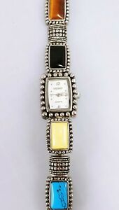 【送料無料】腕時計　タイガーアイターコイズオニキスシルバーウォッチブレスレットladies womans appear gemstone tiger eye turquoise onyx silver watch bracelet