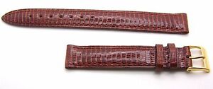【送料無料】腕時計　トカゲパッドステッチマンハニーカラーストラップgenuine lizard padded and stitched 15mm mans honey colored strap 8
