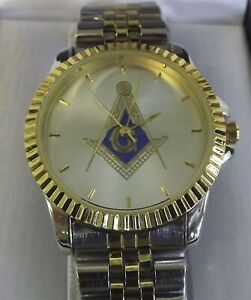 【送料無料】腕時計　フリーメーソンウォッチゴールドシルバートーンスクエアコンパス masonic mason watch wristwatch gold amp; silver tone square amp; compass