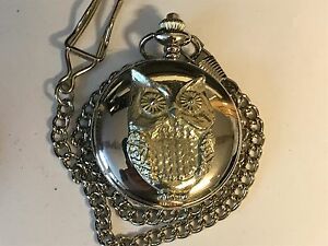 【送料無料】腕時計　シルバーポケットウォッチクォーツフォブフクロウピューター