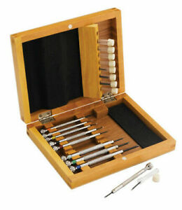 【送料無料】腕時計 ヒントブレードスクリュードライバーセットscrew driver set of 9 with anodised coloured tips 9 extra blades wooden box