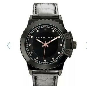 【送料無料】腕時計　ショーンジーンハンドクリスタルアクセントクロックエンボスレザーストラップsean jean 3hand crystal accented croc embossed leather strap watch bracelet 46mm