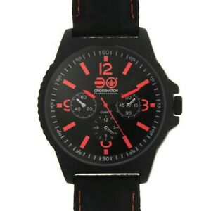 【送料無料】腕時計 メンズクォーツステッチゴムストラップウォッチクロスハッチmens quartz stitched rubber strap watch red crosshatch