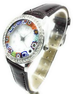 【送料無料】腕時計　オロロギドナアッチャイオペッレウォッチインヴェトロディムラーノムリーナミレフィオーリコンストルorologio donna acciaio pelle watch in vetro di murano murrina millefiori co