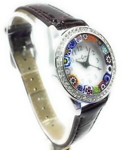 【送料無料】腕時計　オロロギドナアッチャイオペッレウォッチインヴェトロディムラーノムリーナミレフィオーリコンストルorologio donna acciaio pelle watch in vetro di murano murrina millefiori co