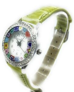 【送料無料】腕時計　オロロギドナアッチャイオペッレウォッチインヴェトロディムラーノムリーナミレフィオーリコンストルorologio donna acciaio pelle watch in vetro di murano murrina millefiori co