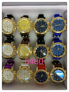 【送料無料】腕時計　メンズミックスカラーベゼルクロノグラフウォッチブラックレザーストラップ