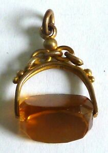 腕時計　オレンジガラスビクトリアスイベルa victorian gold tone swivel watch fob with orange glass stone