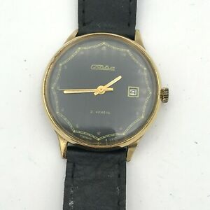 【送料無料】腕時計　スラヴァソビエトウォッチクリスタルヴィンテージゴールドメッキサービスメンズアナログソslava soviet watch date crystals vintage gold plated serviced mens analog ussr