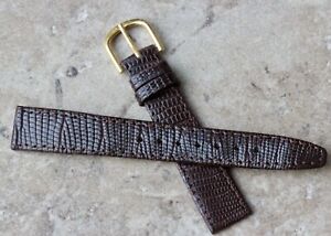 【送料無料】腕時計　ダークブラウンフラットパッドトリザードヴィンテージウォッチストラップdark brown flat unpadded genuine lizard 16mm vintage nos 1960s70 watch strap