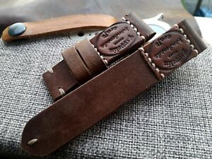 ̵ӻס쥶ơȥåץѥͥ饤֥饦24mm, ammo leather, vintage old school handmade watch strap, panerai, brown
