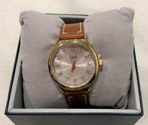 【送料無料】腕時計　タイムスレディースニューイングランドウォッチゴールドブラウンレザーストラップtimex tw2r23000aw womens england watch gold w brown leather strap nwt