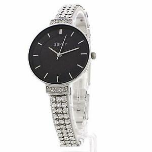 【送料無料】腕時計　レディースロックスシルバートーンクリスタルセットホワイトストラップブレスレット