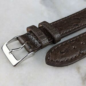 【送料無料】腕時計　ダチョウレザーウォッチストラップダークブラウンgenuine ostrich leather watch strap dark brown 18mm19mm20mm