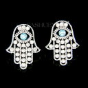 ジュエリー・アクセサリー クリスタルスワロフスキーイヤリングジュエリーハムサreligieux bleu mauvais oeil main hamsa avec cristal swarovski earrings jewelry