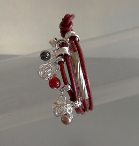 【送料無料】ジュエリー・アクセサリー レザーリンクブレスレットシルバーレッドチャームbracelet lien cuir breloques argent rouge 【送料無料】ジュエリー・アクセサリー レザーリンクブレスレットシルバーレッドチャームbracelet lien cuir breloques argent rouge