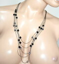 ジュエリー・アクセサリー ロングコリアーノワールチェーンストランドマルチワイヤーラインストーンlong collier femme noir chaine plusieurs brins multifils cristaux strass bb18