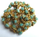 ジュエリー・アクセサリー ブローチオープンターコイズヴィンテージancienne broche couleur or ajouree turquoises naturelles bijou vintage 5078