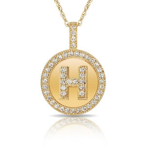 【送料無料】ジュエリー・アクセサリー ブリリアントロンドヘイローレターネックレスペンダントイエローbrillant rond halo h lettre initiale collier pendentif 14k or jaune