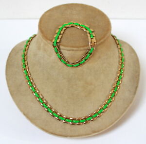 【送料無料】ジュエリー・アクセサリー グリーンヴィンテージゴールドブレスレットネックレスparure vintage verte et or bracelet et collier(4)