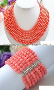 【送料無料】ジュエリー・アクセサリー インチリアルナルタルピンクコーラルラウンドネックレスブレスレットセット