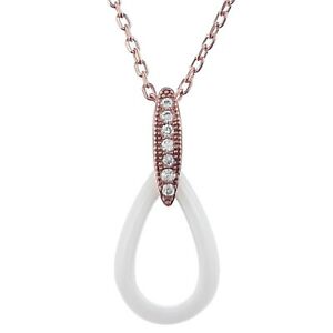 yzWG[EANZT[ sNS[hbLy_gzCgWRjE`F[lot pendentif plaque or rose, c??ramique blanche et zirconium chaine 45cm