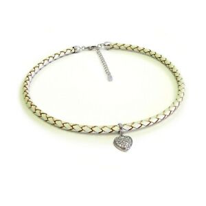 チョーカー 【送料無料】ジュエリー・アクセサリー ハートレザーチョーカースターリングシルバーゴールドメッキheart leather choker sterling silver and 18k gold plated