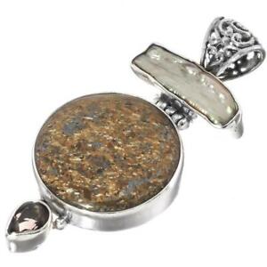 【送料無料】ジュエリー・アクセサリー ジャスパービワカルチャースティックパールスモーククォーツシルバーペンダント6cm jasper biwa de culture baton perle quartz fume 925 argent pendentif