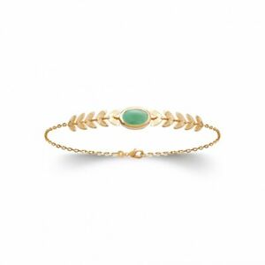 ジュエリー・アクセサリー メッキブレスレットベイアベンチュリンbracelet en plaque or feuilles de laurier et aventurine veritable