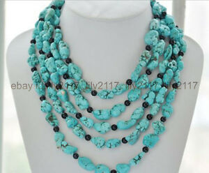 【送料無料】ジュエリー・アクセサリー リアルターコイズブラックアゲートビーズロングネックレス